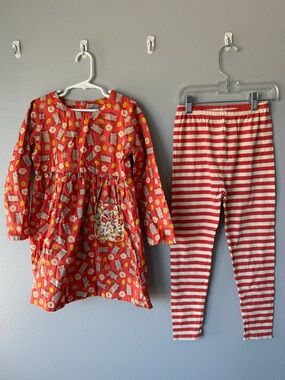 Little Miss Marmalade orange hedgehog dress and striped leggings Girls’ sz 7